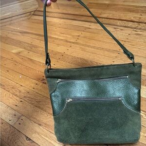 Green Suede and Leather Shoulder Bag